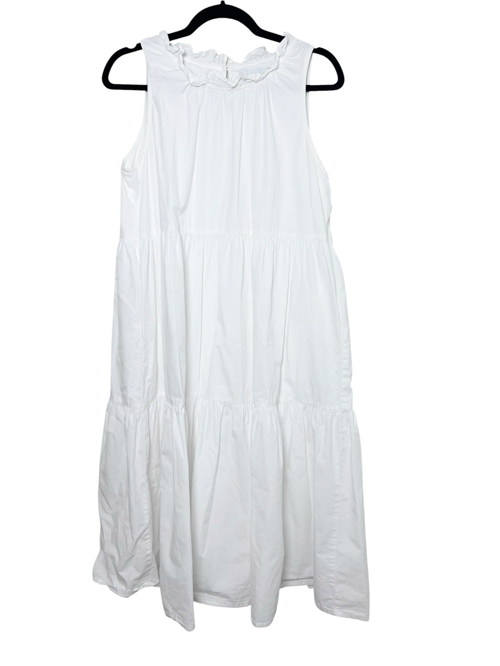 Lake white cotton poplin tiered ruffle neck dress size large sleeveless sundress - Picture 2 of 9